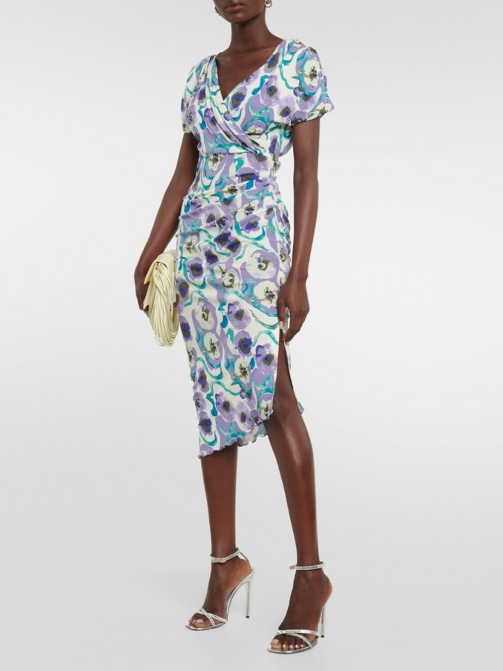 Diane Von Furstenberg Purple, Teal & White Floral Wrap Midi Dress size L (8) - Picture 1 of 7